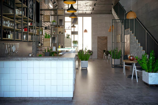 3d render of vintage cafe restaurant, coffee shop